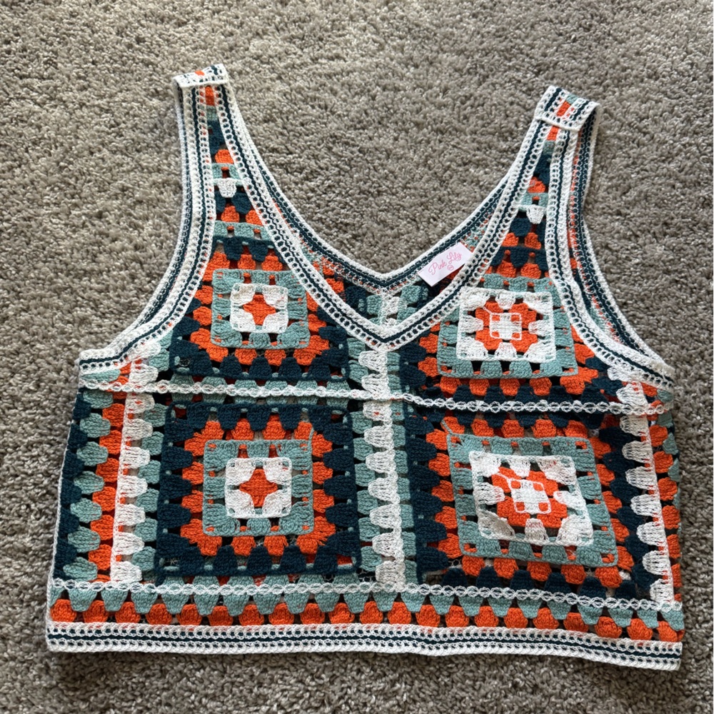Pink lily Crochet Patterned Tank Top